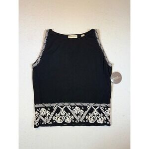 Valerie Separates Womens Sleeveless Tank Top Black Embroidered Trim Elegant
